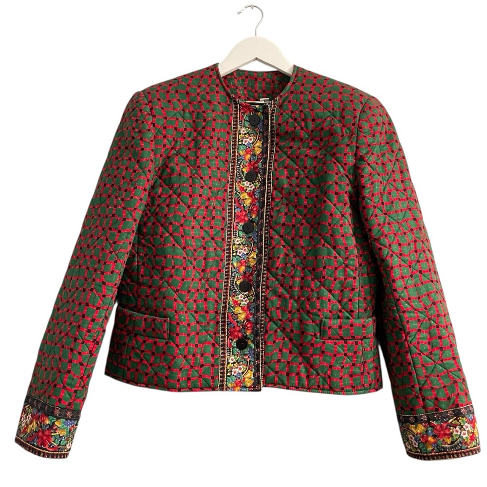 90s VERA BRADLEY Indiana Quilted Green-Floral Christmas Jacket Top holiday S